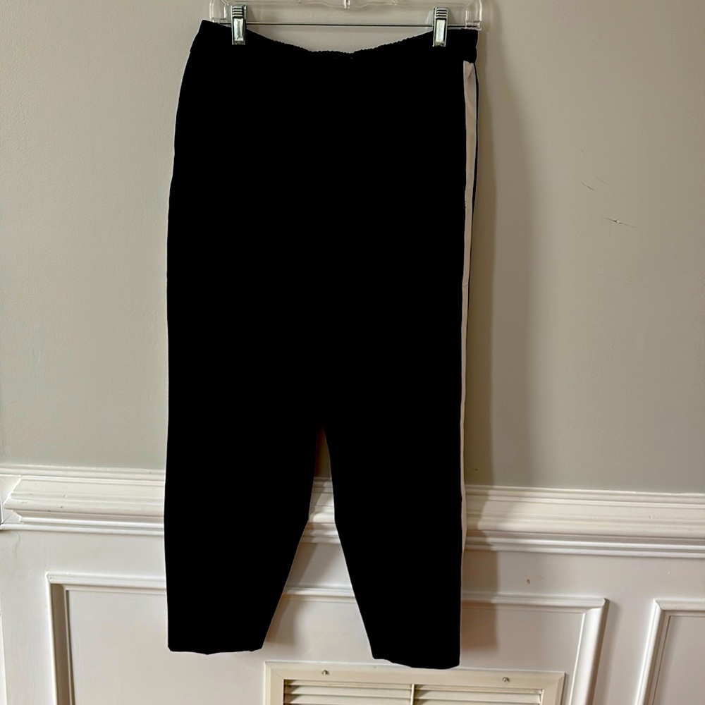 J crew Factory Black Jamie Elastic Waist with White Tuxedo Stripe